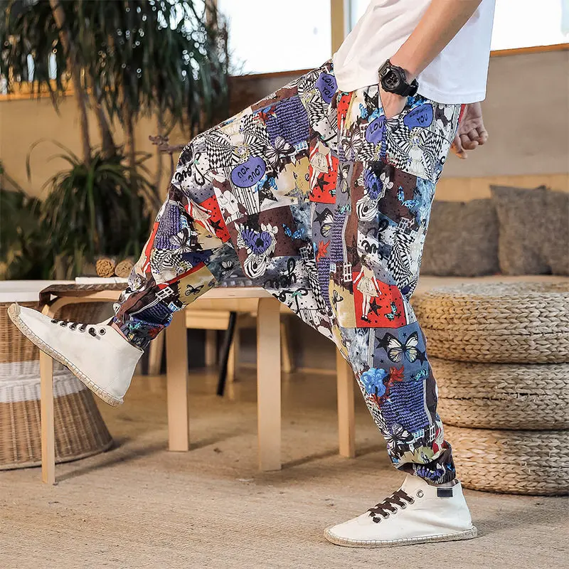 Pants Print Men New Retro Drop Crotch Joggers Men's Harem Pants Baggy Loose Nepal Style Men Casual Oversize Drop-crotch Trousers - Image 6