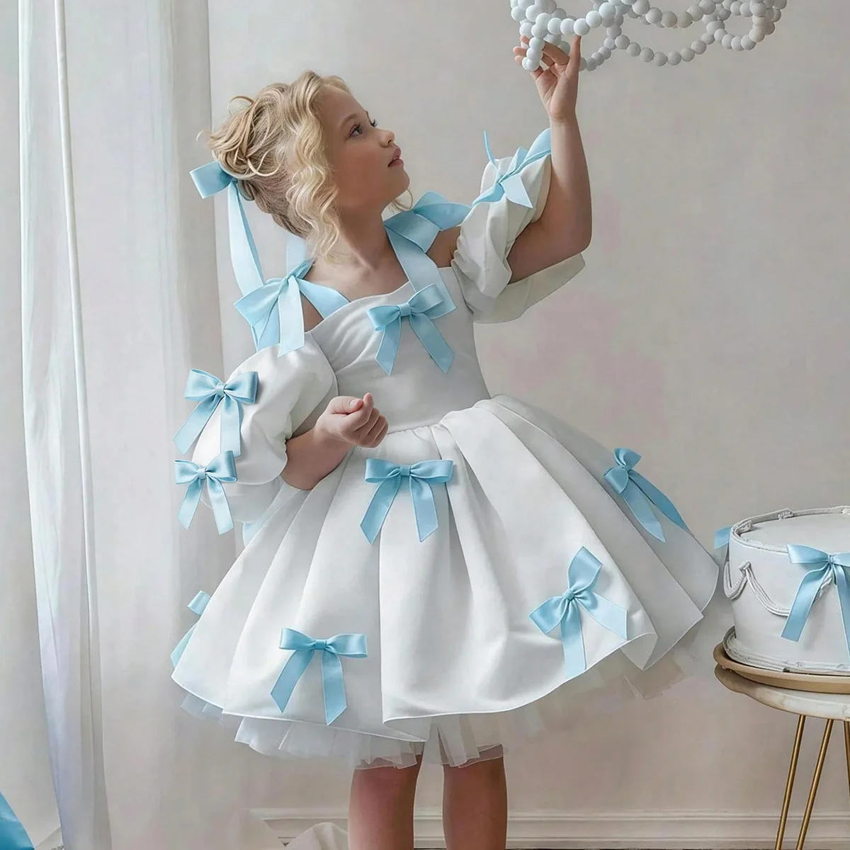 RAISE 2-8Y Kids Girls Skirt Little Girls Puff-Sleeve Princess Dress Birthday Party Piano Host Performance Dress Belle Ball Gown - Image 6
