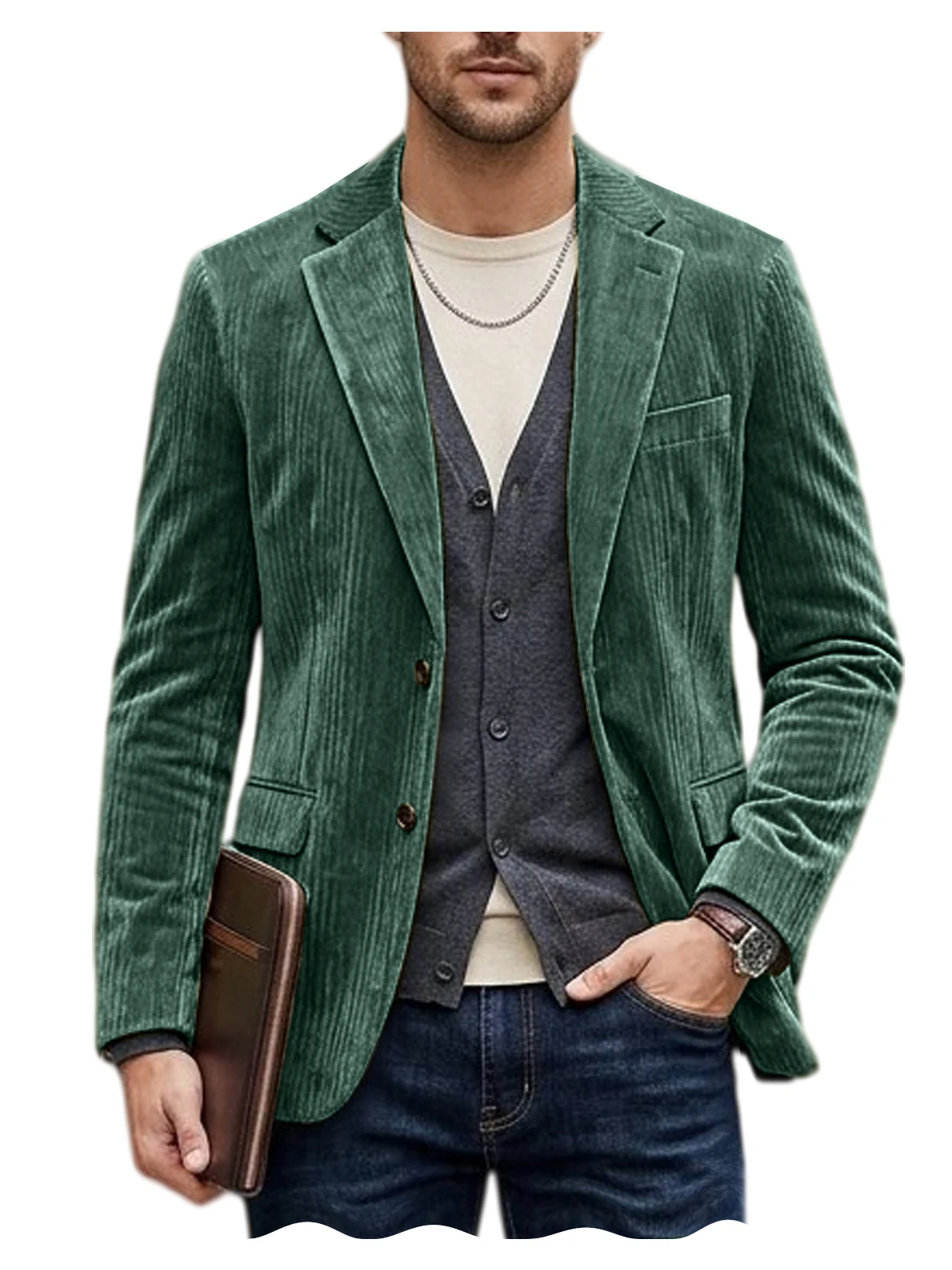 Men's Corduroy Blazer Jacket Casual Double-Sided Snow Cotton Slim Fit Notched Lapel Sport Coat for Business Daily Wear - Image 24