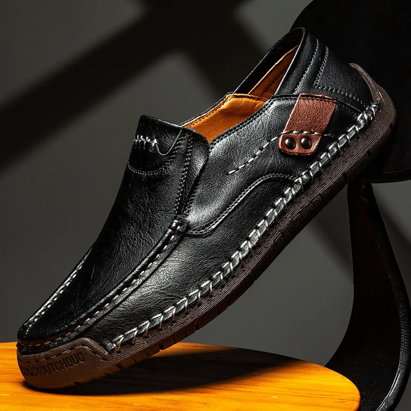 Leather Men's Handmade Slip-On Loafers – PU Lining, Rubber Sole - Image 3