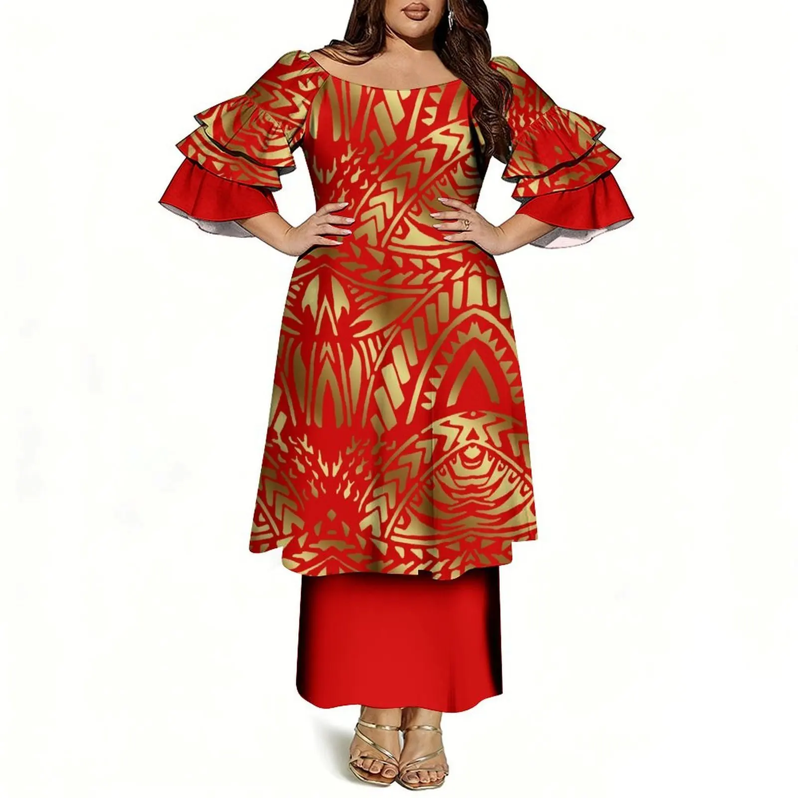 Women's Off-Shoulder Puletasi Two-Piece Dress - view 12