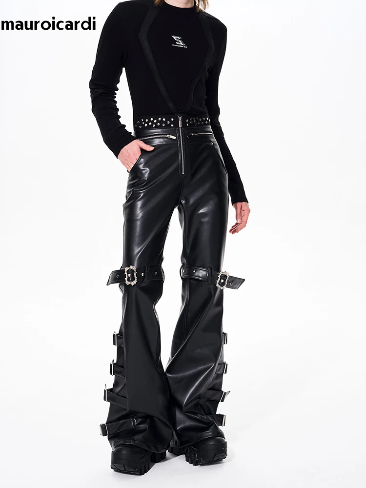 Men's Black Faux Leather Flare Pants - Image 2