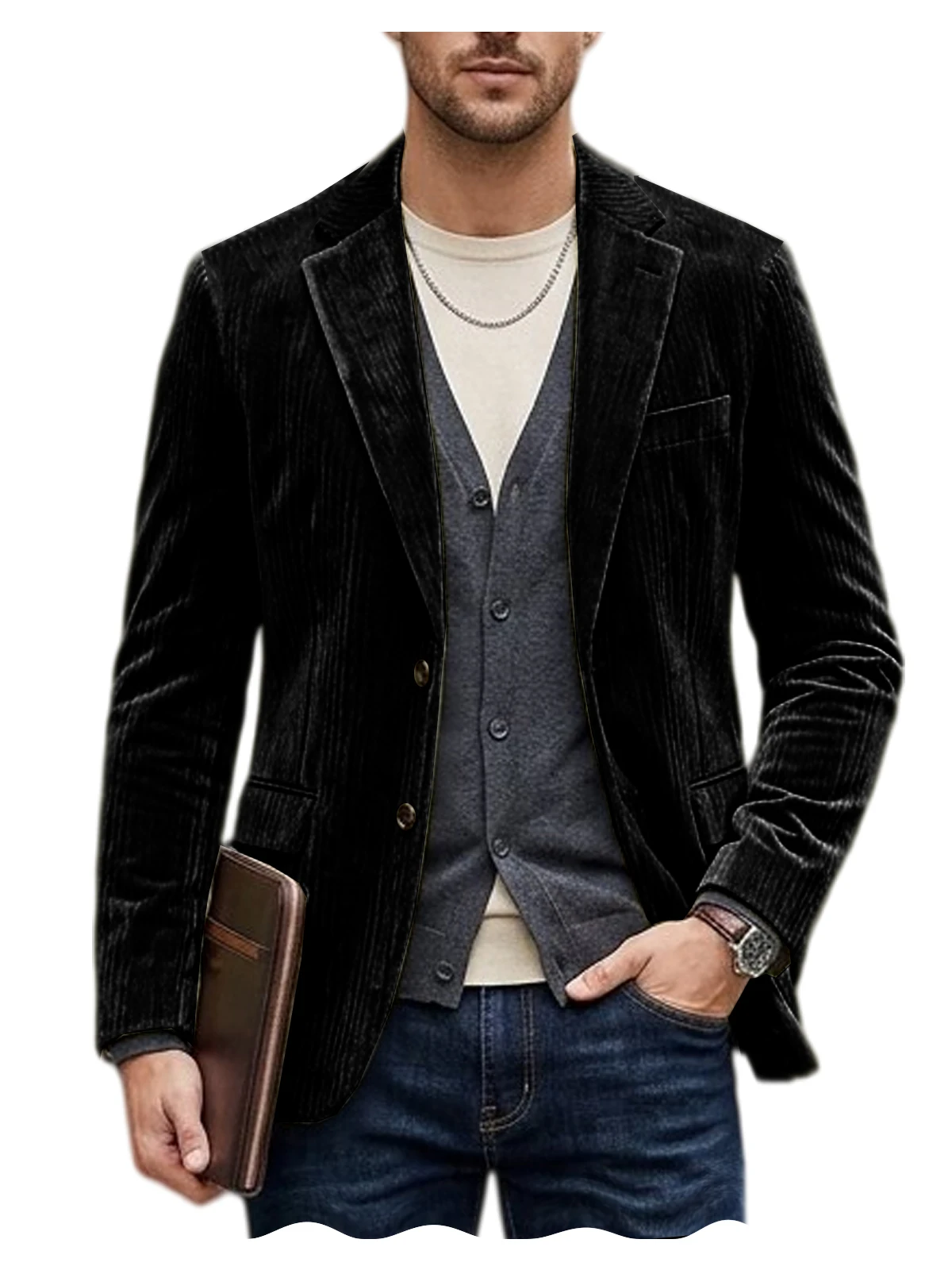 Men's Corduroy Blazer Jacket Casual Double-Sided Snow Cotton Slim Fit Notched Lapel Sport Coat for Business Daily Wear - Image 20