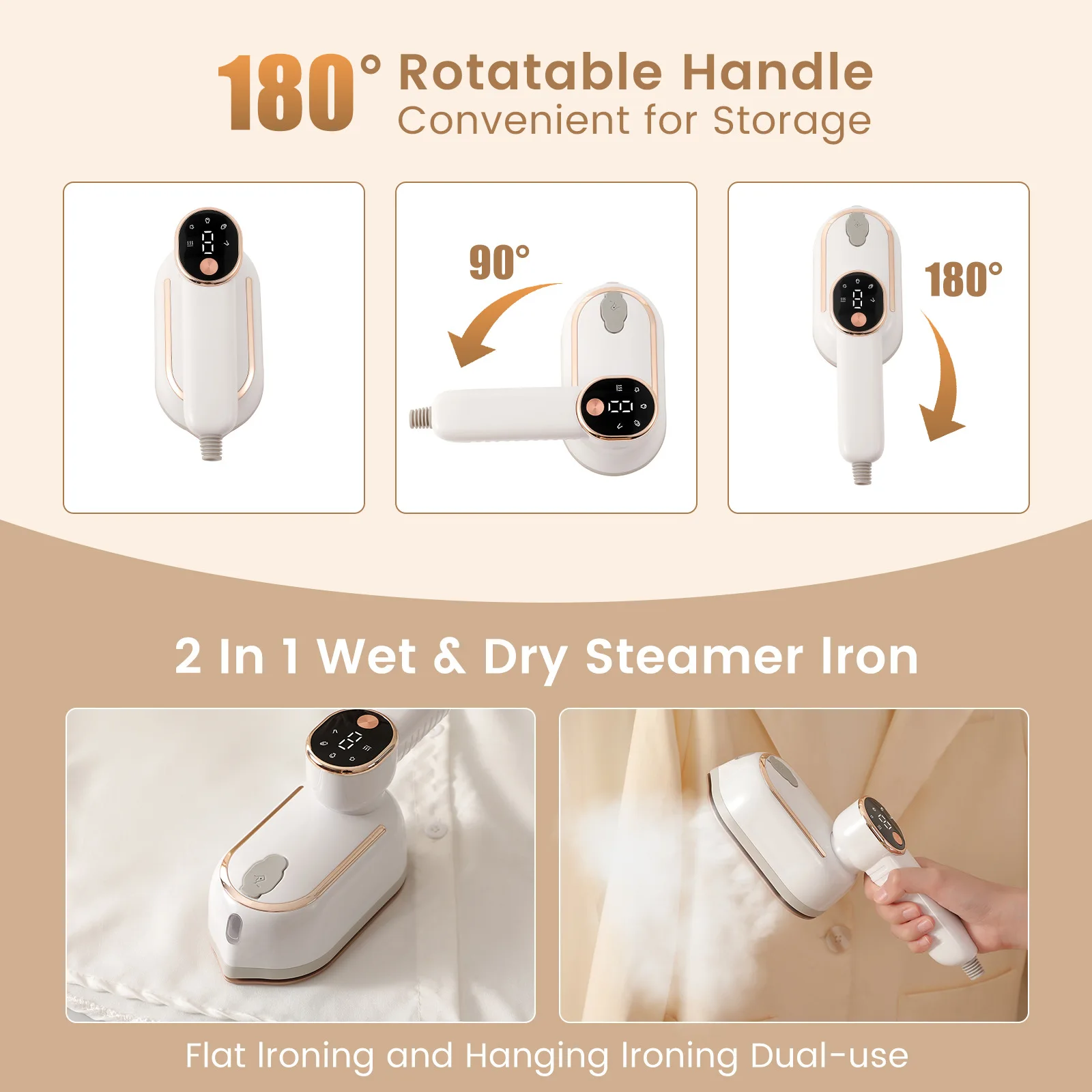 1200W Foldable Handheld Steam Iron with 4 Speed & Rotating Handle - Image 3