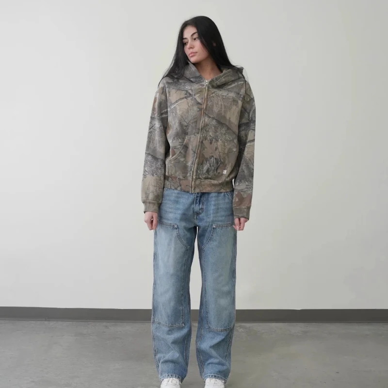 Y2K Retro Zip Up Hoodie Men Camouflage Pattern Zipper Sweatshirt High Street Hip Hop Streetwear Oversized Unisex Camo Hoodie - Image 6