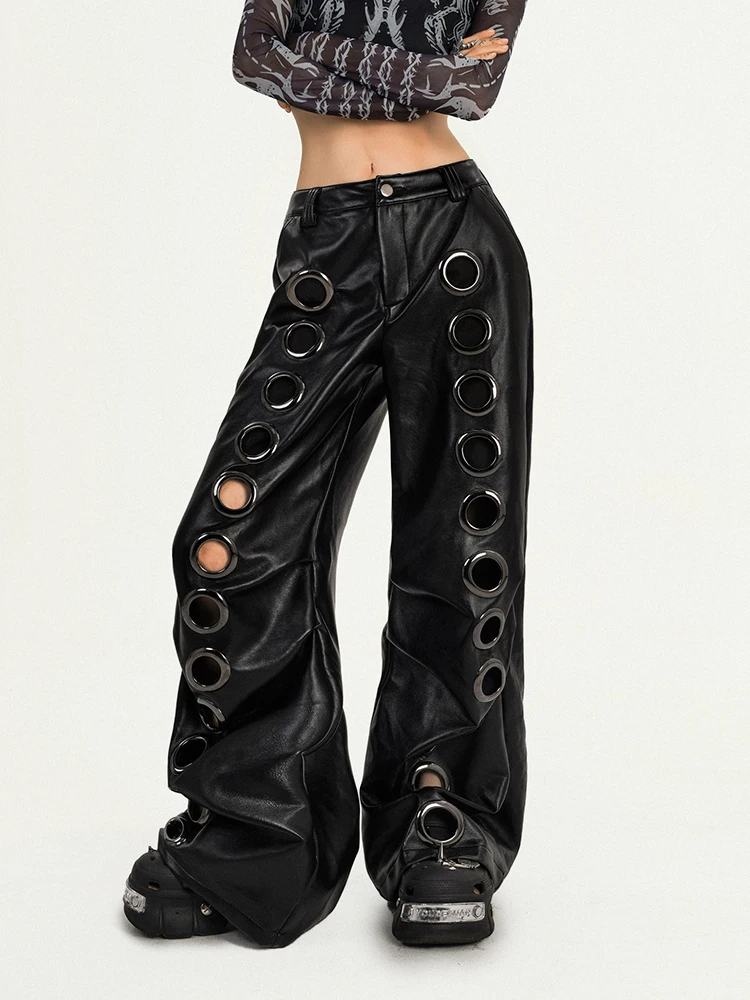 Women's Distressed Faux Leather Wide-Leg Pants - view 7