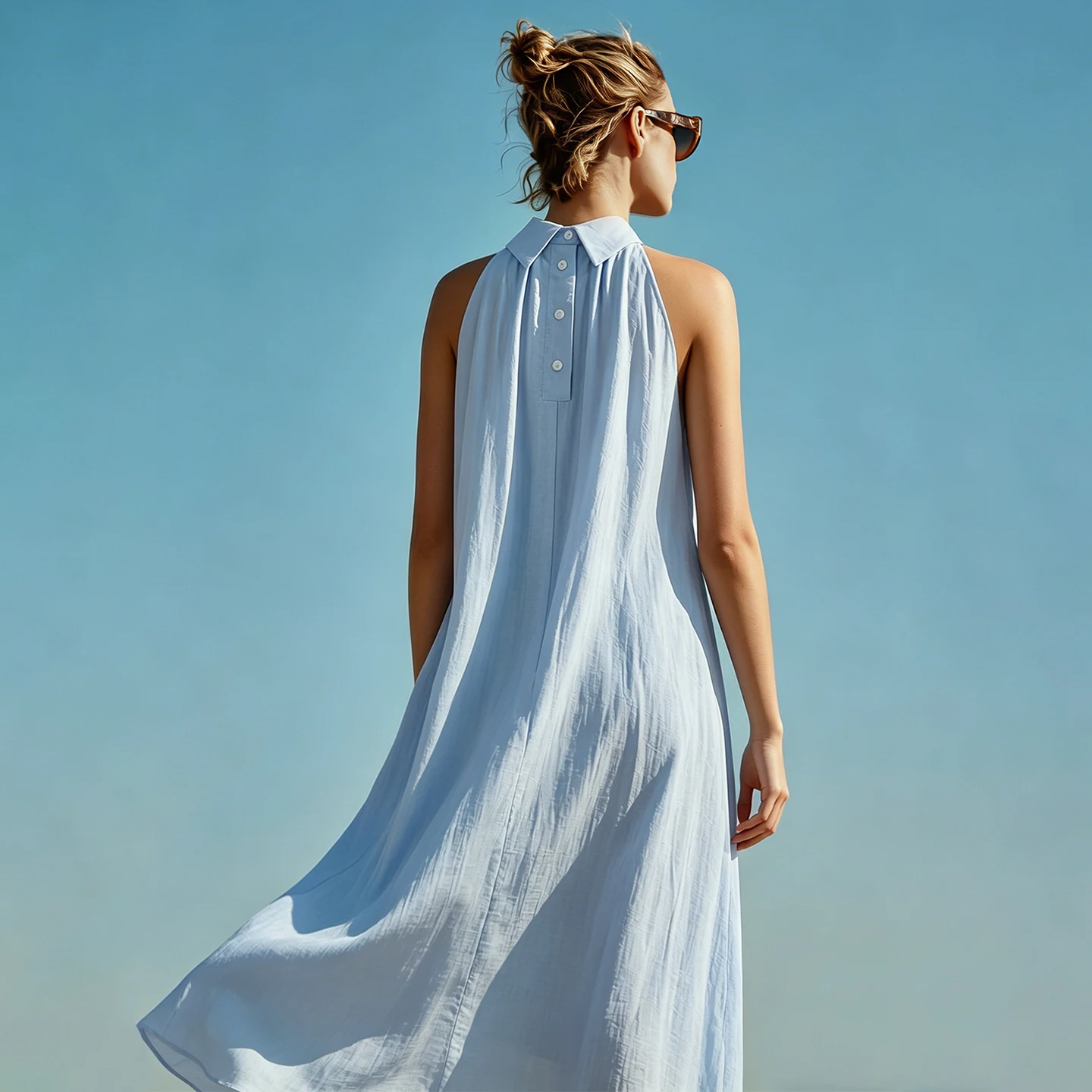 Women's Sleeveless Lapel A-Line Maxi Dress - view 2