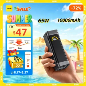 AOHI Black Warrior 65W 10,000mAh Travel Power Bank with LED Display