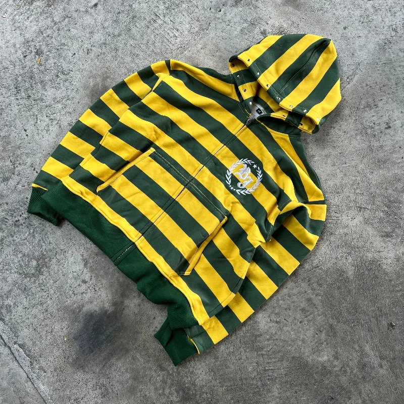 Y2K Street Kid Zip Up Hoodie with Stripe and Rivet Details - Image 4