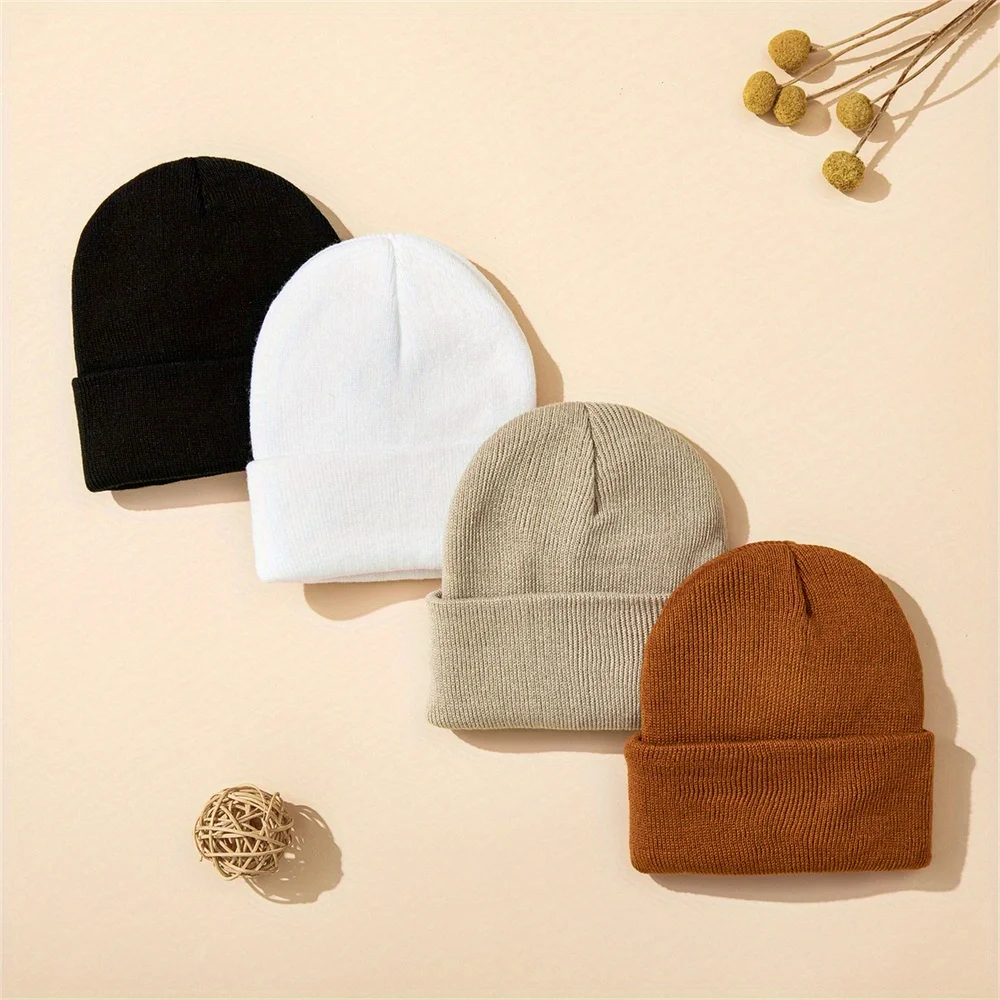 4‑Piece Knit Cuffed Baby Beanie Set – Polyester Fisherman's Hat