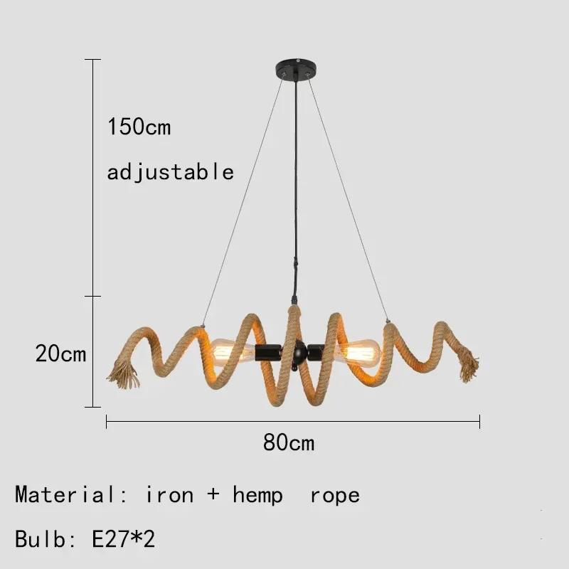 Vintage Rope LED Pendant Lamp – Metal Black/Brown Chandelier - Image 21