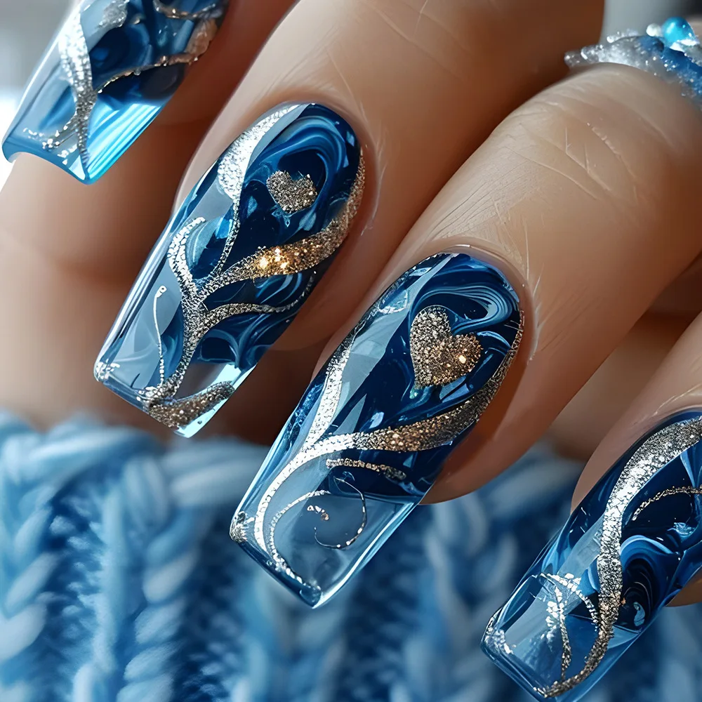 24-Piece Medium-Long Reusable ABS Press-On Nails – Floral & Butterfly Design - Image 4