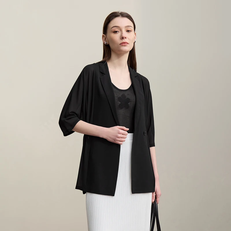 Amii Women's Blazer 2026 Summer New Notch Lapel Dolman Sleeve Jacket Loose Lightweight Office Chiffon Coat For Women 12642007 - Image 5