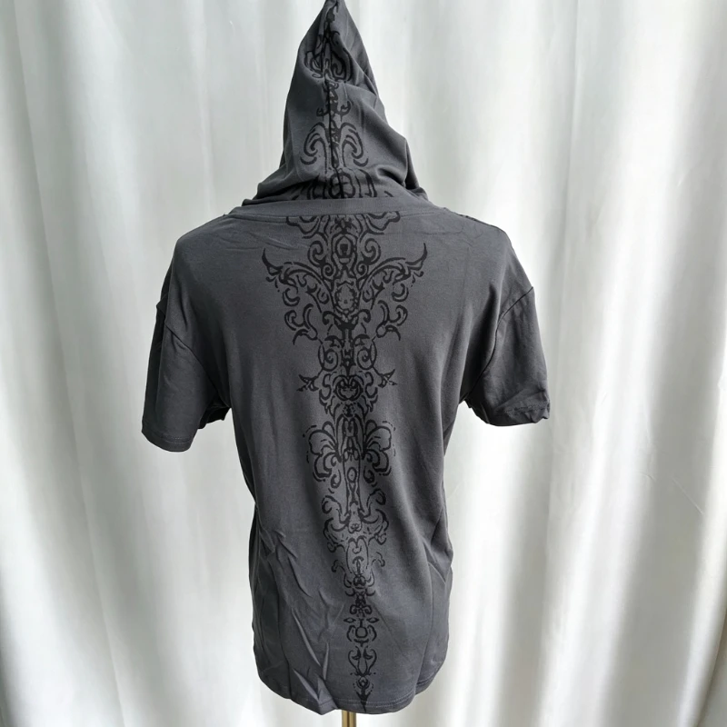 Kimutomo Women T Shirts Hooded Short Sleeve Printing Punk Style Short Sleeve Y2k Aesthetic Harajuku Tops Grunge Gothic Ladies - Image 3