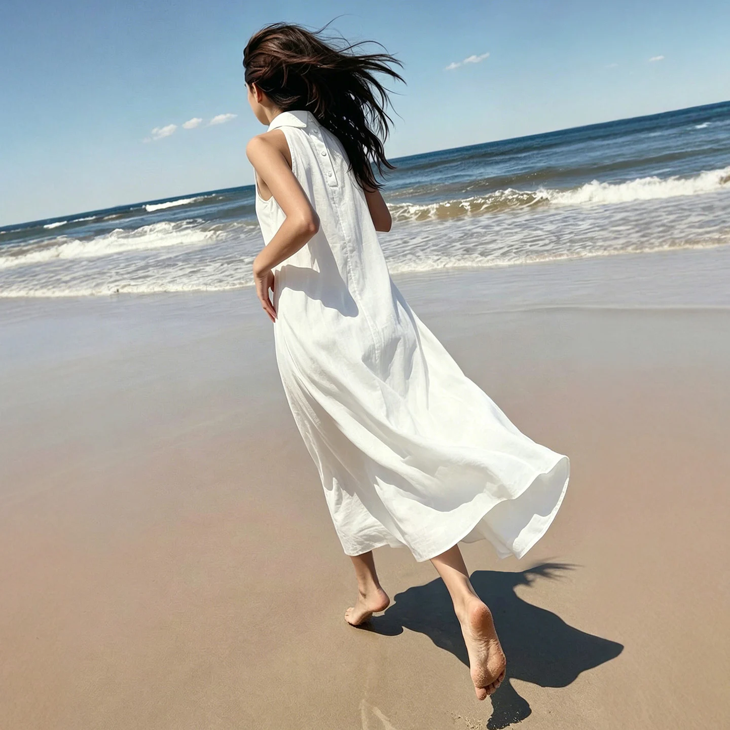 Women's Sleeveless Lapel A-Line Maxi Dress - view 4
