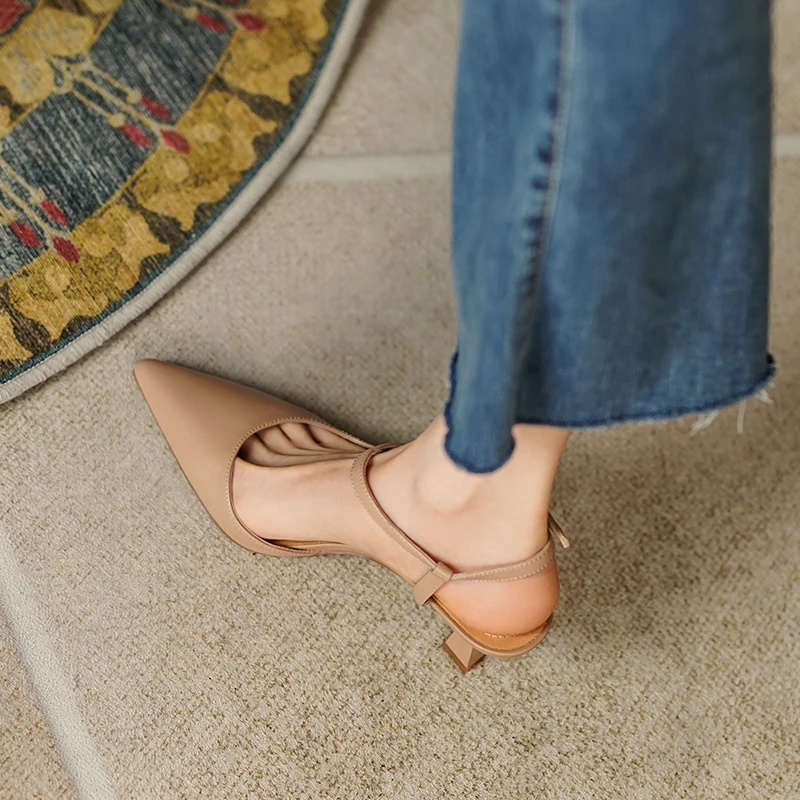 Genuine Leather Pointed Toe Slingback Heels for Women – High 5‑8 cm - Image 6