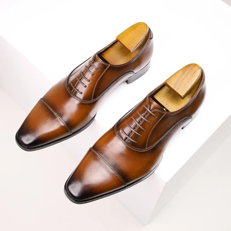Men's Genuine Split Leather Dress Shoes, Square Toe, Rubber Sole - Image 3
