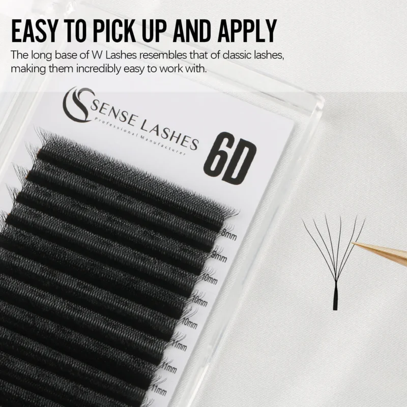 Sense Lashes 6D W‑Shape Volume Fans – 16‑Row Tray, 8‑15 mm, Vegan - Image 2