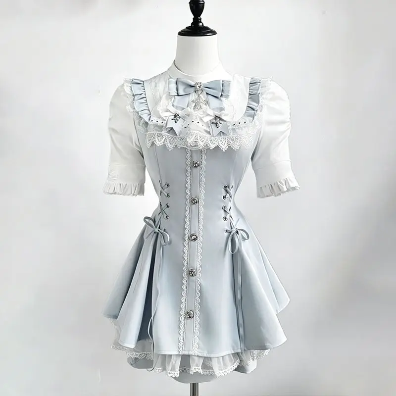 Lolita Short Sleeve Dress Women's Adult Dark Gothic Subculture Clothing Summer Japanese Style A-Line Skirt Waist-Cinching - Image 5