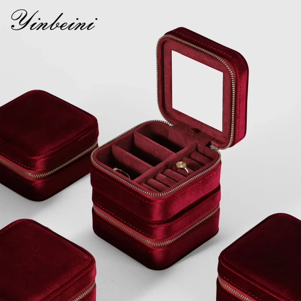 YinbeiNi Velvet Jewelry Box with Mirror – Zipper, 3 Compartments