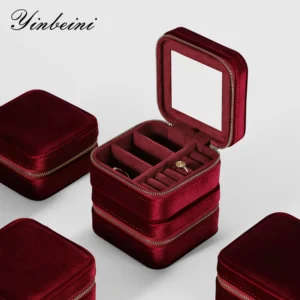 YinbeiNi Velvet Jewelry Box with Mirror – Zipper, 3 Compartments