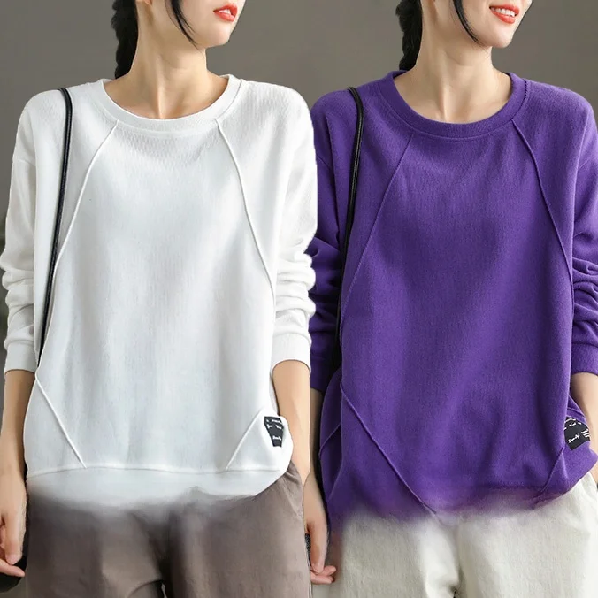 Loose Fit Pure Cotton Long Sleeve Hoodie Women's Casual Style round Neck Printed Top Korean Version Spring Autumn New Arrival - Image 14