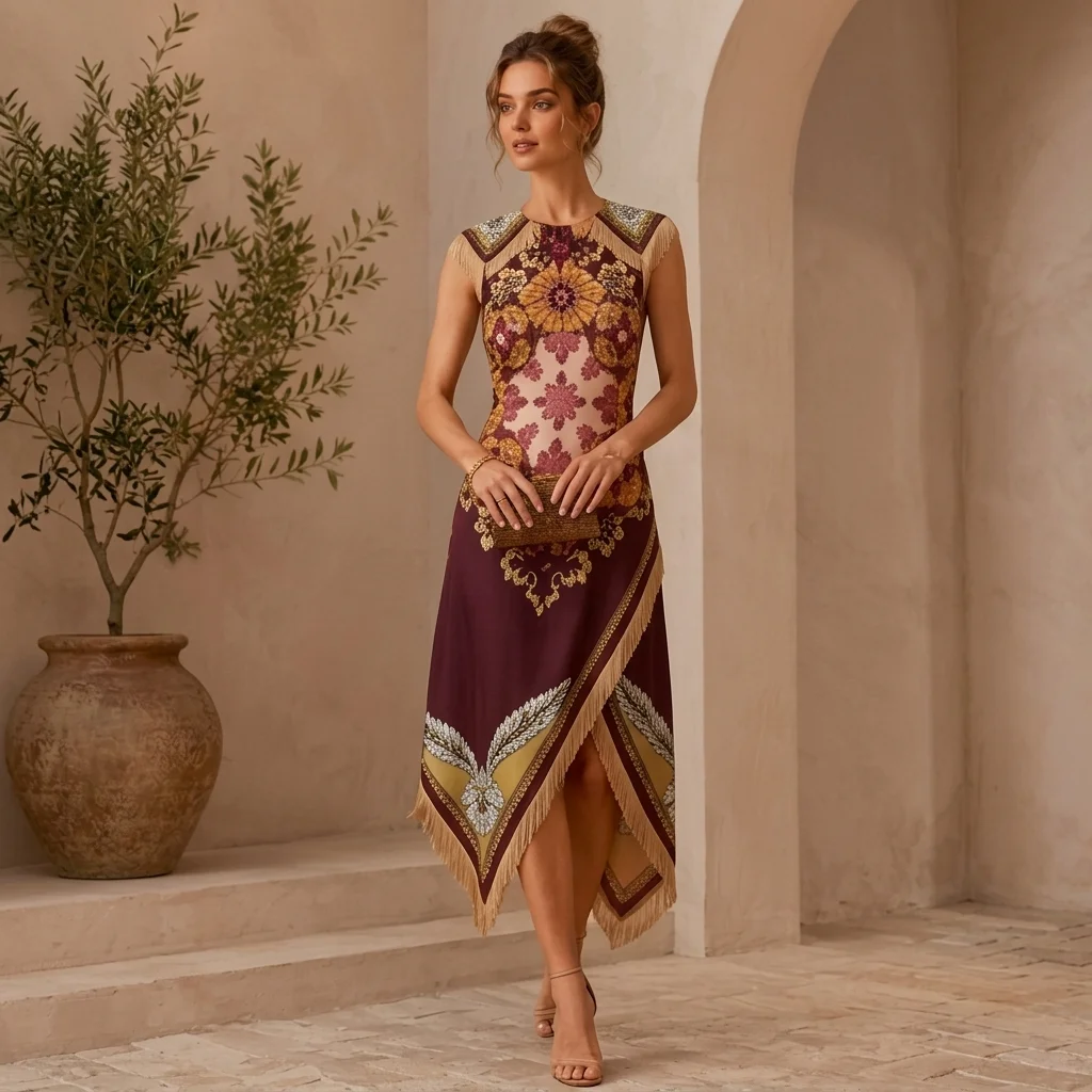 Women's Boho Scarf Print Wrap Midi Dress - view 2