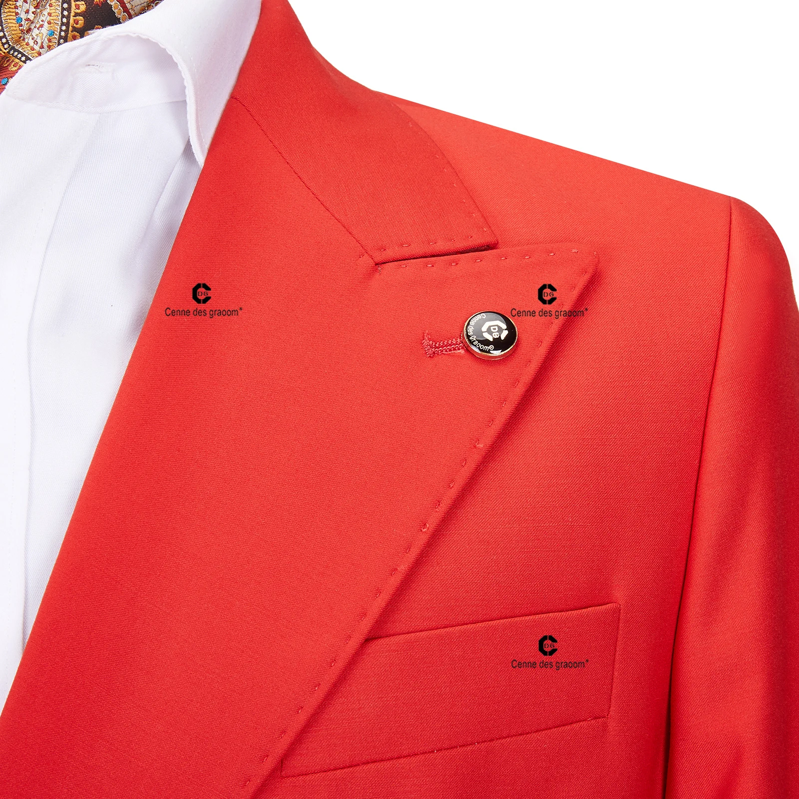 Cenne Des Graoom 2023 New Elegant Suits For Men Double Breasted Two Pieces Set Slim Fit High Quality Wedding Party Costume Red - Image 3