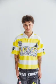 Cotton Embroidered Stripe Polo T-Shirt
