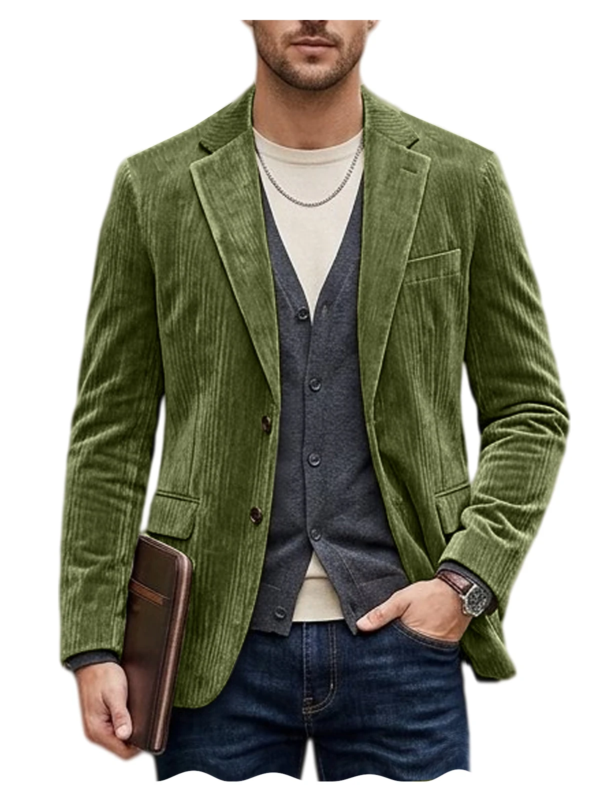 Men's Corduroy Blazer Jacket Casual Double-Sided Snow Cotton Slim Fit Notched Lapel Sport Coat for Business Daily Wear - Image 14