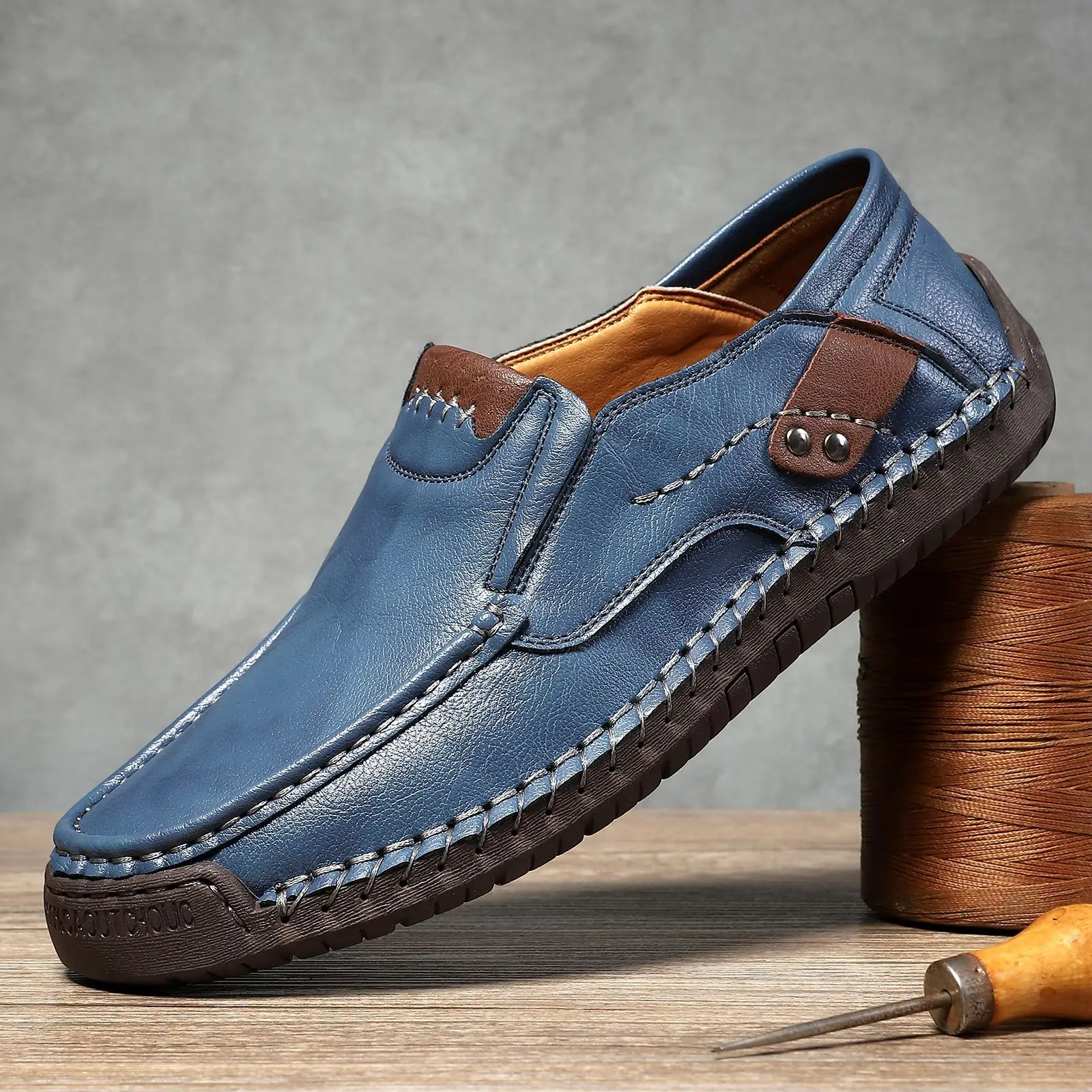 Leather Men's Handmade Slip-On Loafers – PU Lining, Rubber Sole - Image 11