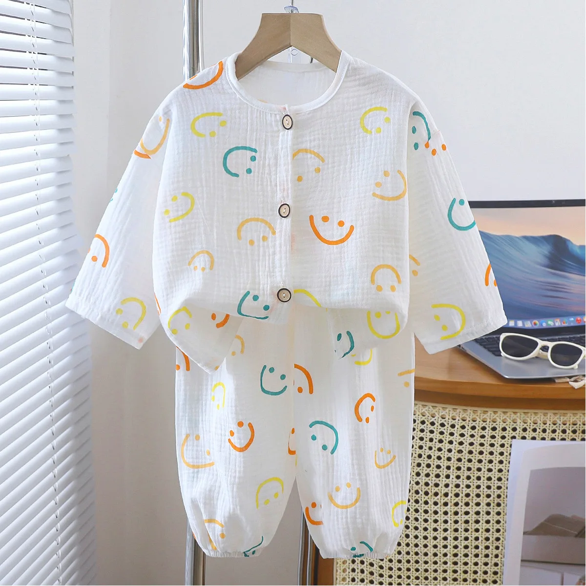 Kids Unisex Cotton Gauze Sleepwear Set – Raglan Full Sleeve Summer - Image 18