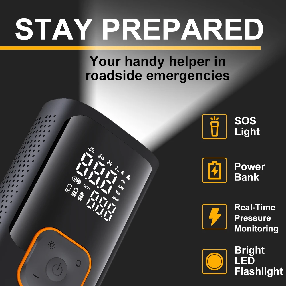 YIJU Rechargeable Tire Inflator Digital Cordless Car Tyre Inflator For Motocycle Bicycle Balls Portable Compressor Air Pump - Image 5