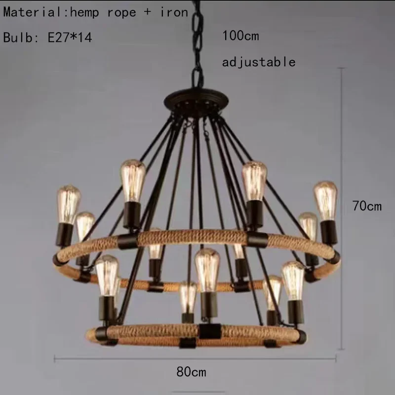 Vintage Rope LED Pendant Lamp – Metal Black/Brown Chandelier - Image 13