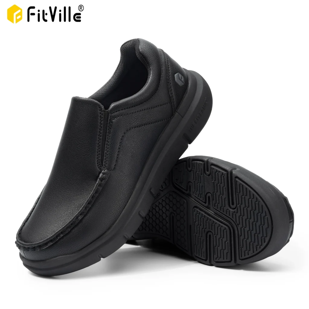 FitVille Men’s Wide‑Fit PU Slip‑On Loafers with EVA Arch Support