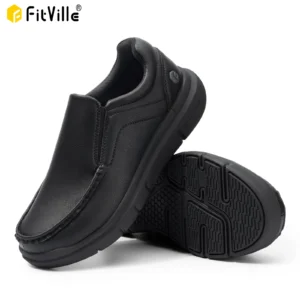 FitVille Men’s Wide‑Fit PU Slip‑On Loafers with EVA Arch Support