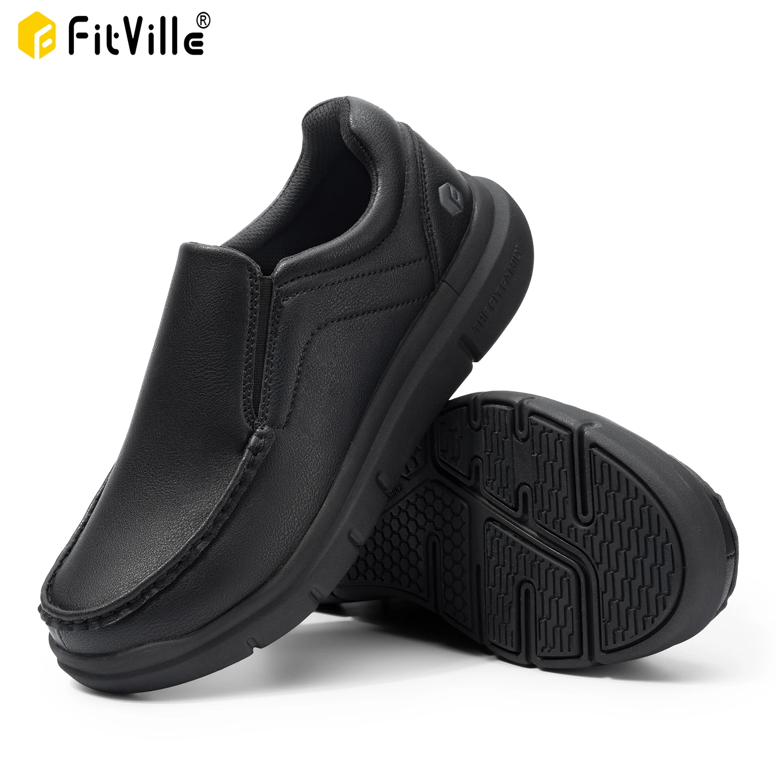 FitVille Men’s Wide‑Fit PU Slip‑On Loafers with EVA Arch Support
