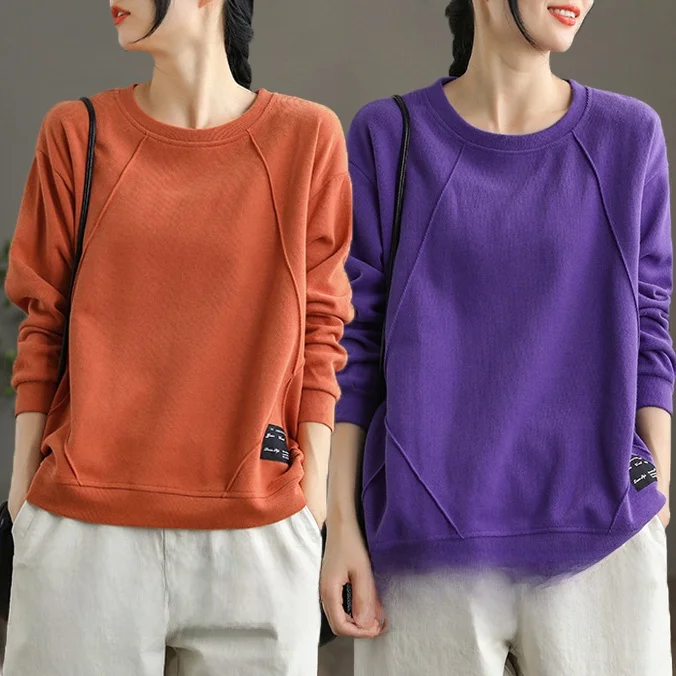 Loose Fit Pure Cotton Long Sleeve Hoodie Women's Casual Style round Neck Printed Top Korean Version Spring Autumn New Arrival - Image 31
