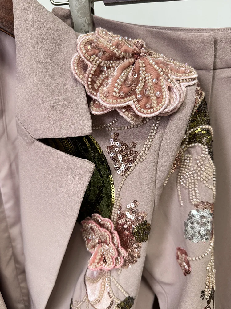 Women's 3D Flower Beaded Blazer and Pants Suit - view 5