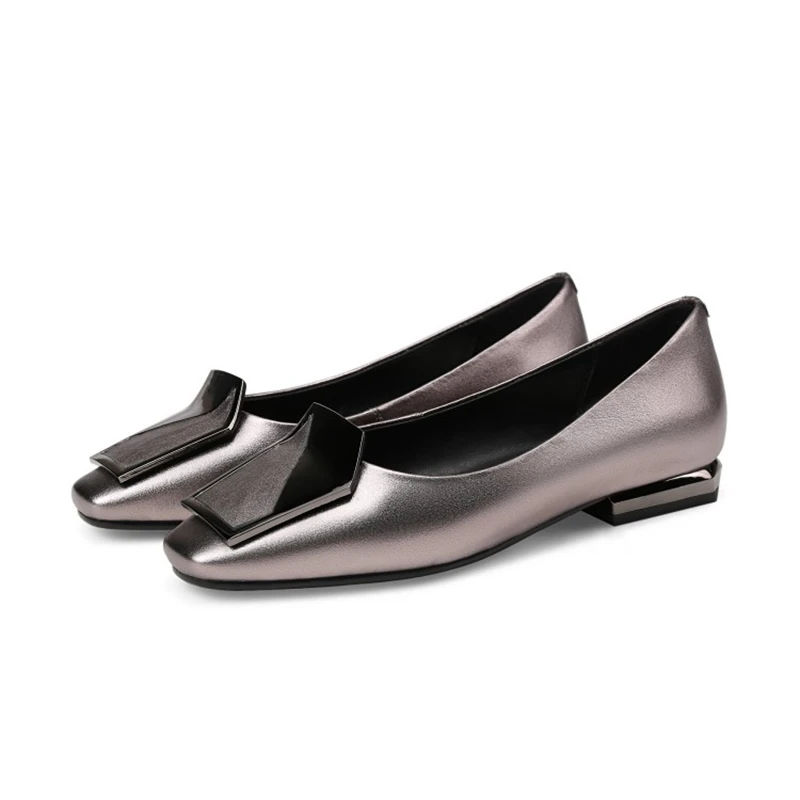 Women’s Handmade Genuine Cow Leather Square-Toe Low Heel Pumps
