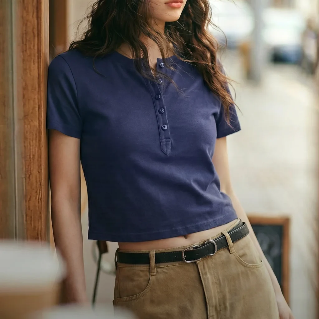 Women's Cropped Henley Tee