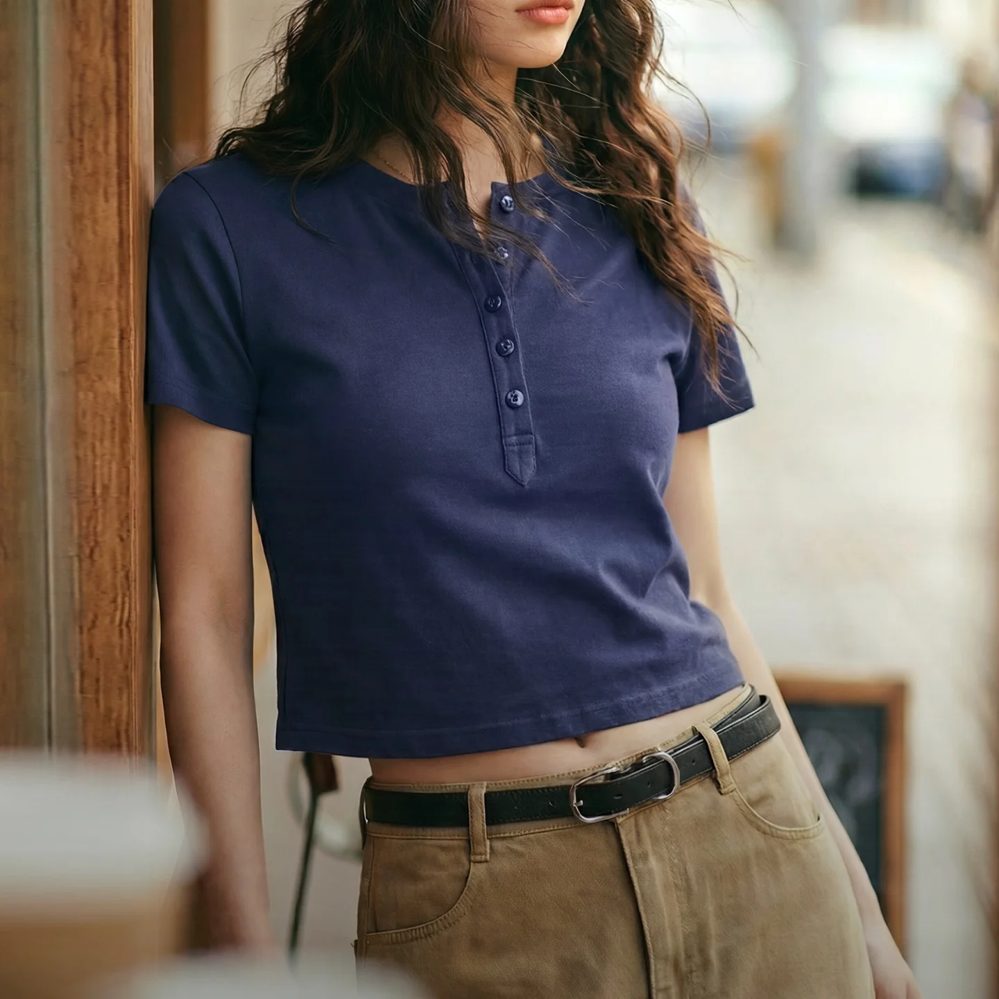 Women's Cropped Henley Tee