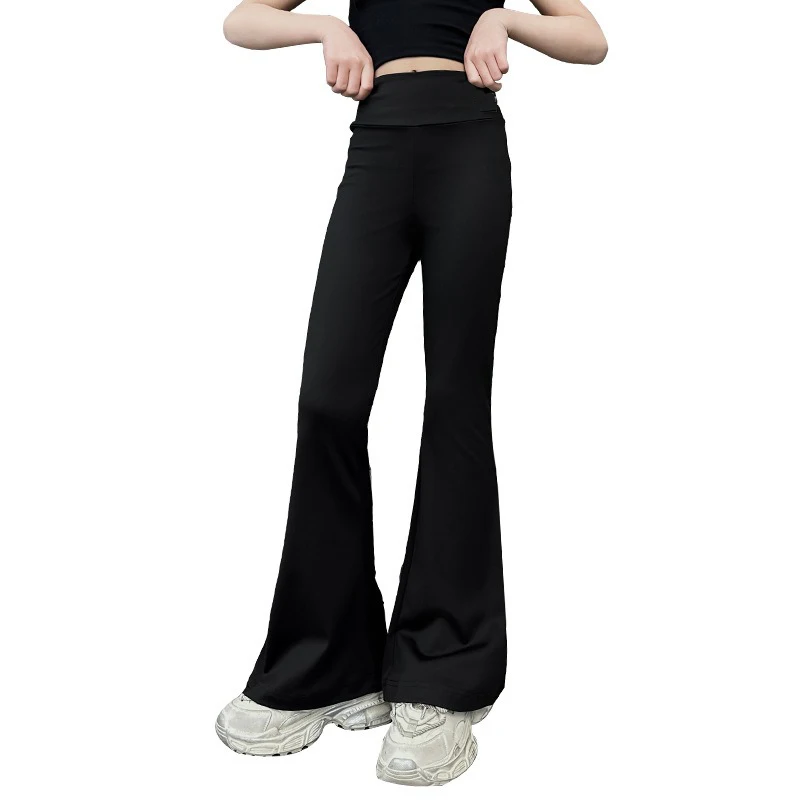 High Waist Black Flared Yoga Pants for Girls - Image 2