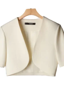 Casual Sle ort Sve Women's Suit Jaet  Size Gentle Wind Korean Version ort Coat Milk White Color V-Ne Polyest...