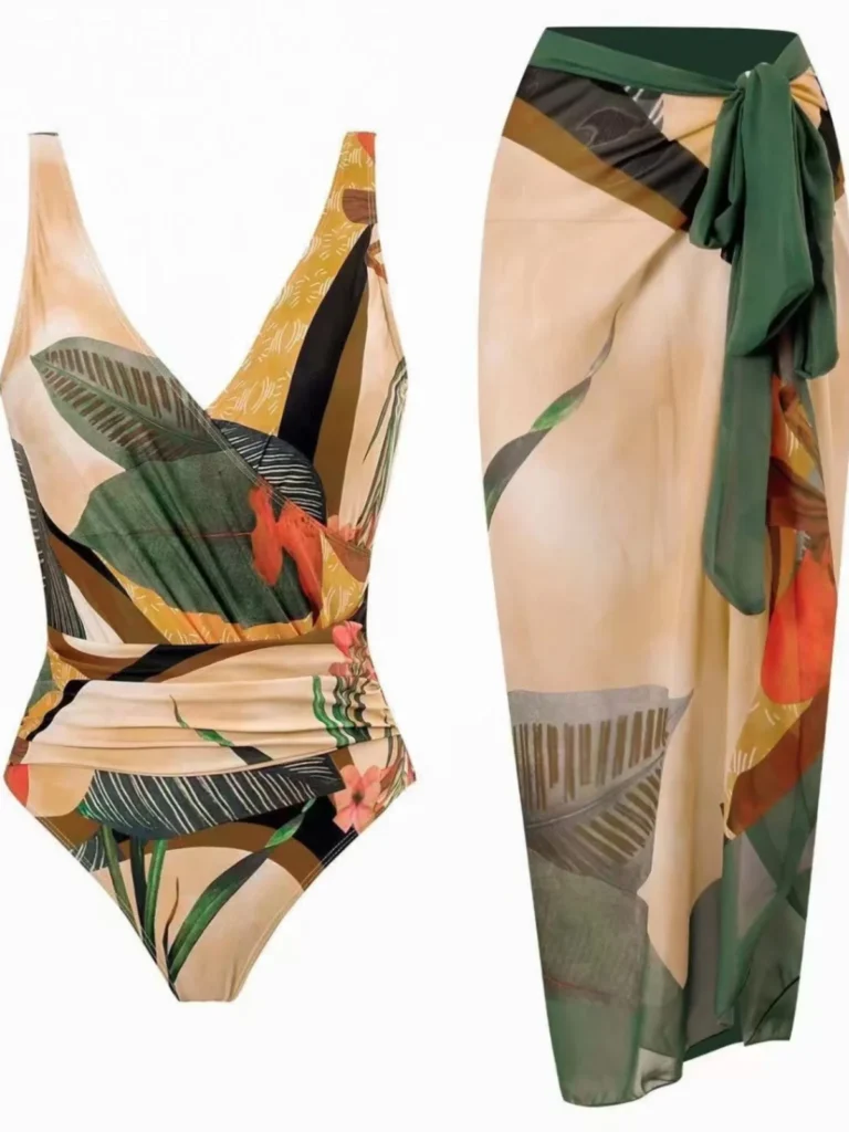 Women's Printed One-Piece Swimsuit with Skirt