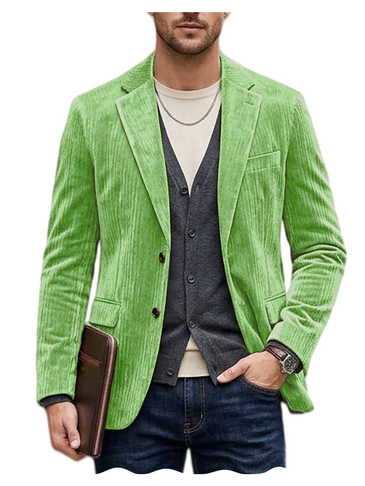 Men's Corduroy Blazer Jacket Casual Double-Sided Snow Cotton Slim Fit Notched Lapel Sport Coat for Business Daily Wear - Image 9