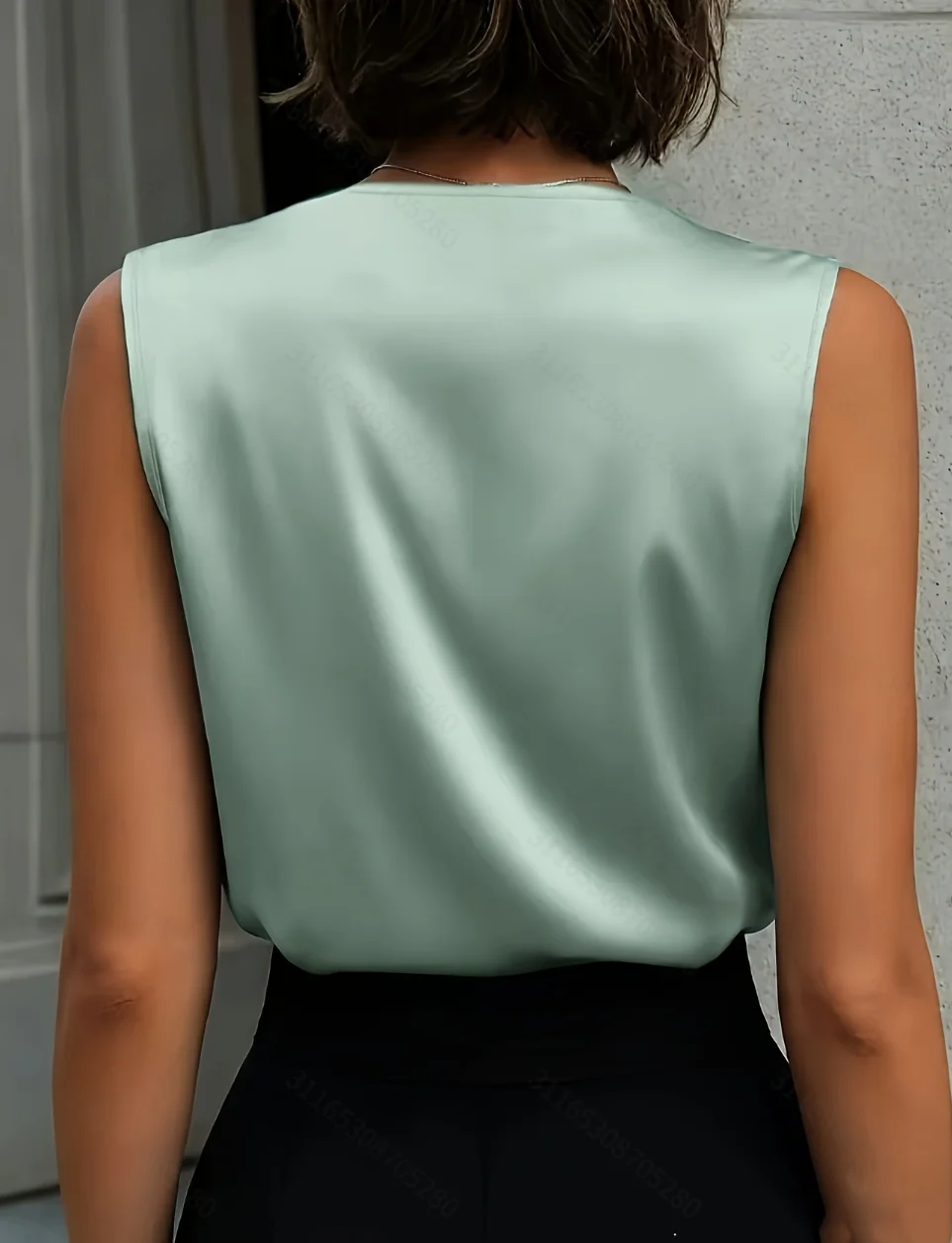 Women's Mint Satin Draped Tank Top - view 2