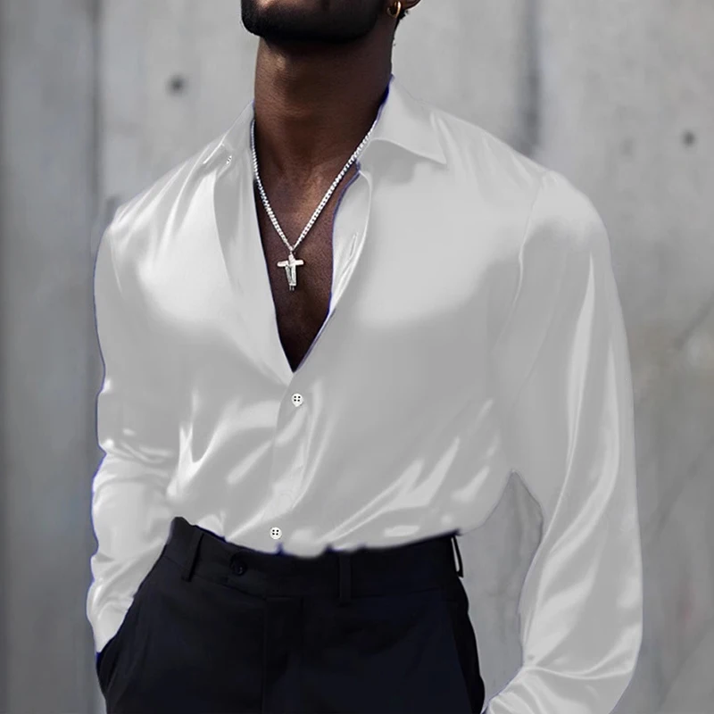 Long Sleeve Soft Silk-Feel Shirt for Men - Image 4