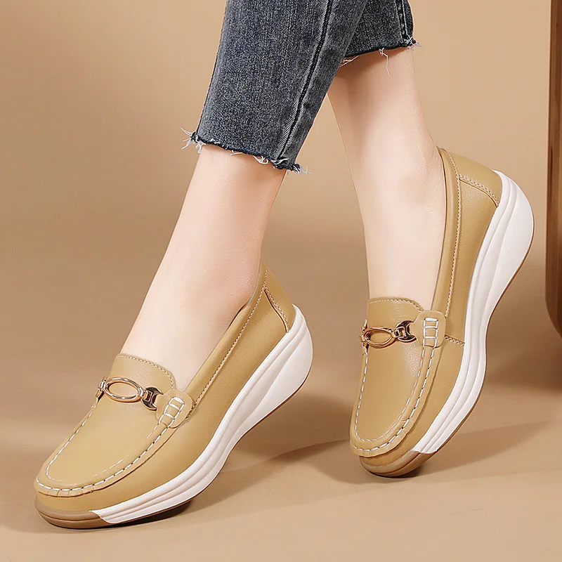 Genuine Leather Women's Slip-On Loafers – Chunky Waterproof Rubber Sole - Image 8