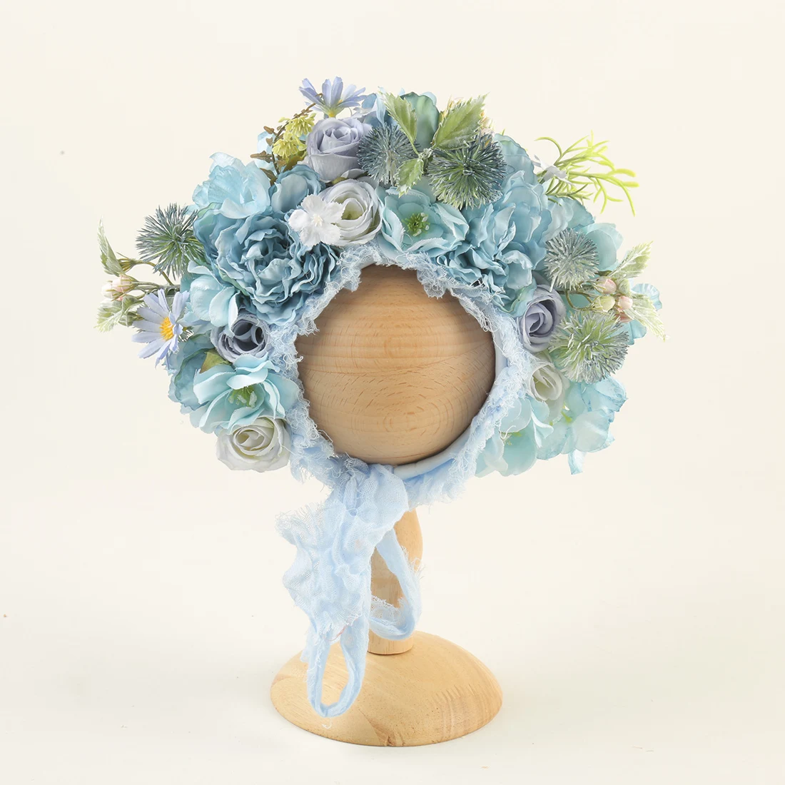 Floral Baby Bonnet – Cute Polyester & Wool – Vintage Newborn Hat - Image 3